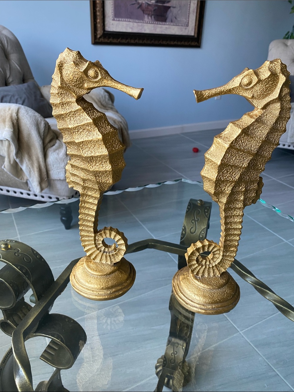 Gold Seahorse Sculpture Pair by - Picture 4 of 7